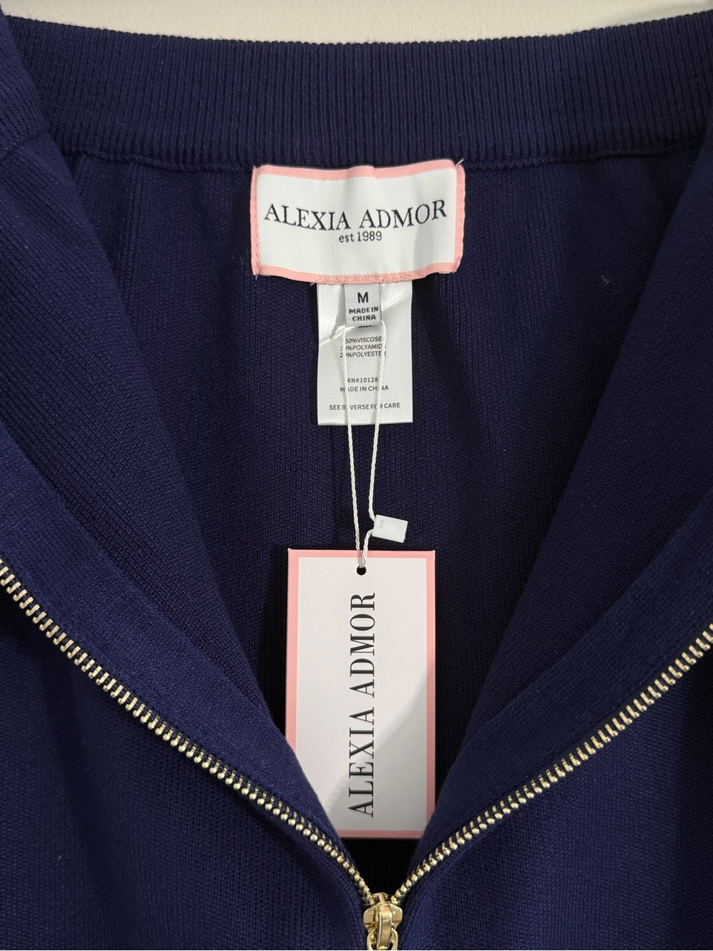NWT Alexia Admor Navy Knit MIDI Pencil Skirt M Gold Double Zip Modern MSRP $200 - Picture 7 of 14